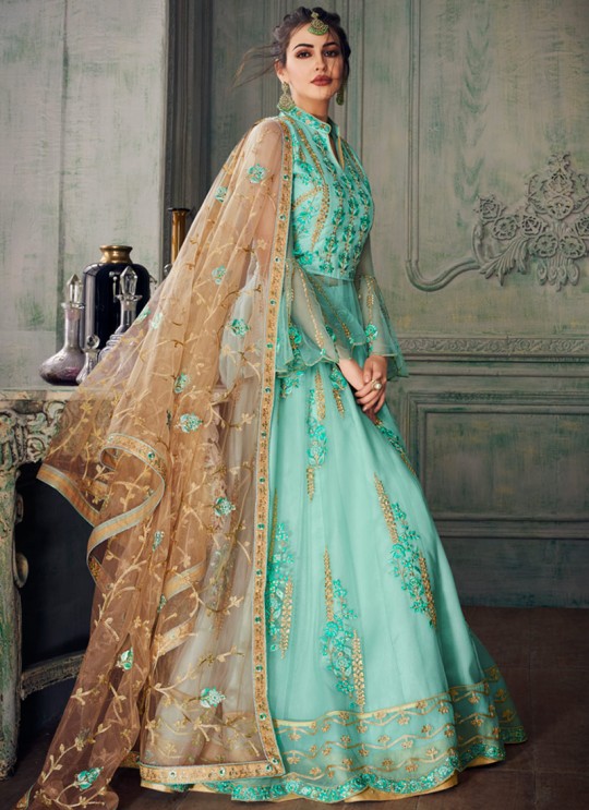 Turquoise Net Embroidered Ceremony Floor Length Anarkali Jannat 8215 By Aashirwad Creation SC/015091 Turquoise Net Embroidered Ceremony Floor Length Anarkali Jannat 8215 By Aashirwad Creation SC/015091