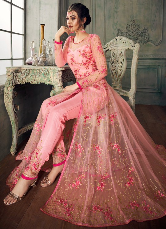 Pink Net Embroidered Ceremony Floor Length Anarkali Jannat 8217 By Aashirwad Creation SC/015093