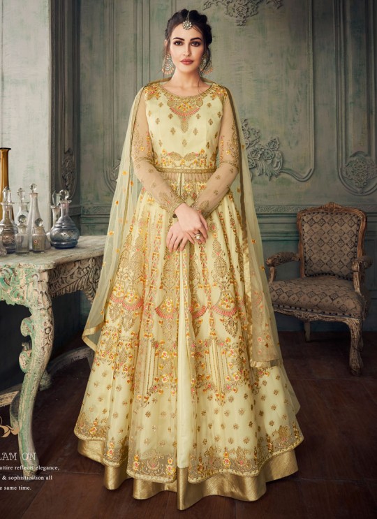 Cream Net Embroidered Ceremony Floor Length Anarkali Jannat 8220 By Aashirwad Creation SC/015096 Cream Net Embroidered Ceremony Floor Length Anarkali Jannat 8220 By Aashirwad Creation SC/015096