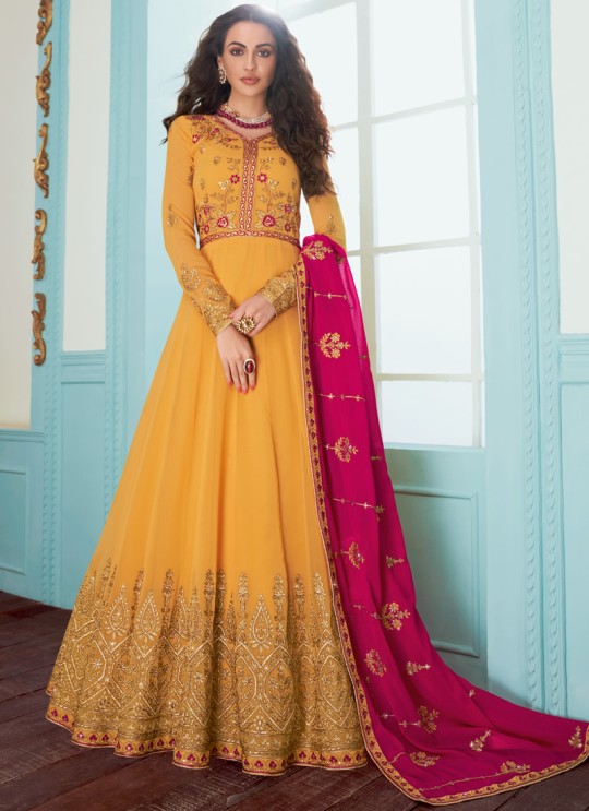 Yellow Georgette Abaya Style Suits Karishma  By Aashirwad Creation 7078