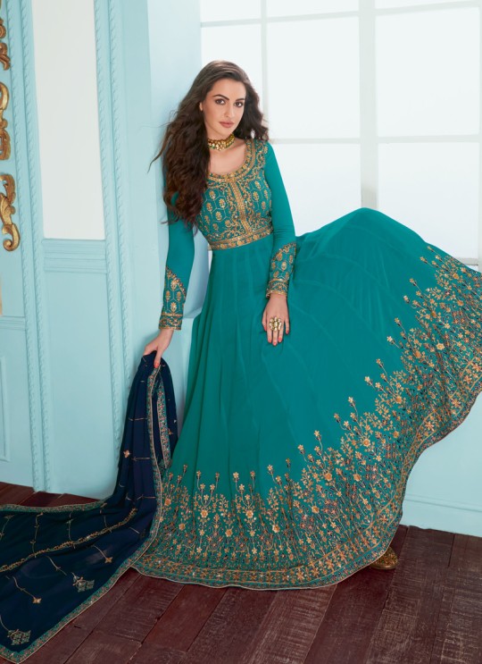 Teal Blue Georgette Abaya Style Suits Karishma  By Aashirwad Creation 7081