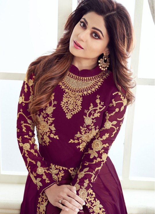 Party Wear Pure Georgette Anarkali Style Suit In Magenta Color Kasa Gold 8214B Color By Aashirwad SC/015646