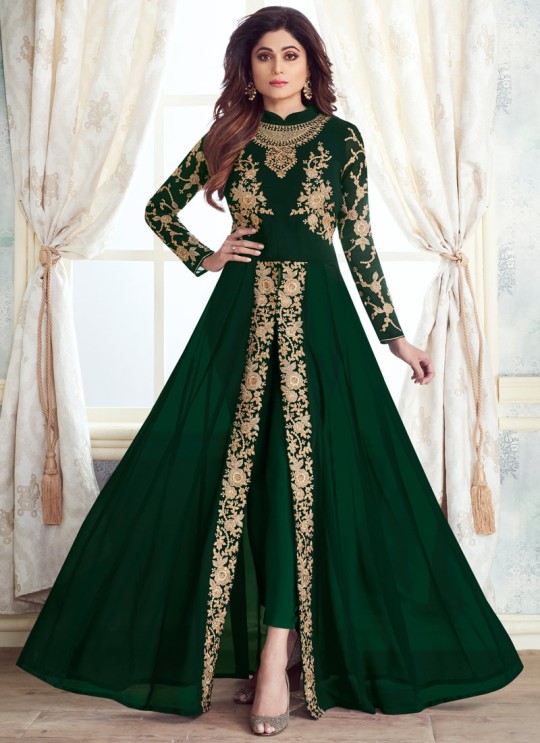 Latest Georgette Anarkali Style Suit For Indian Parties In Green Color Kasa Gold 8214D Color By Aashirwad SC/015648