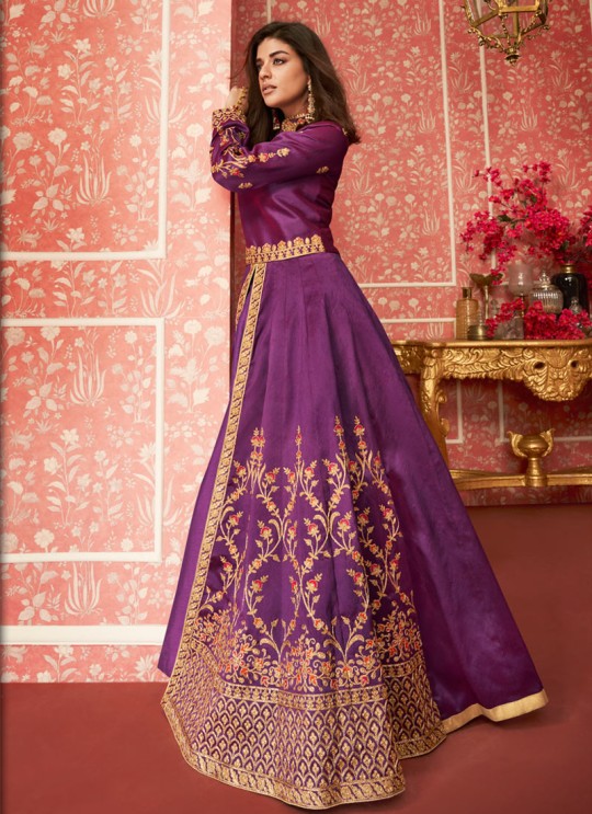 Purple Silk Embroidered Floor Length Anarkali Lihaaz 8291 By Aashirwad