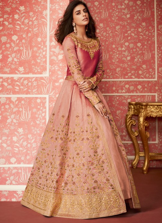 Peach Silk Embroidered Floor Length Anarkali Lihaaz 8292 By Aashirwad