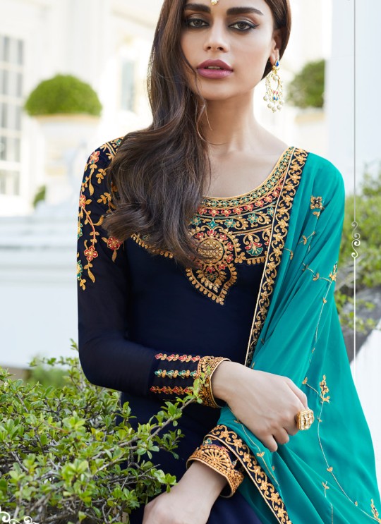 Royal Blue Georgette Embroidered Staight Cut Suits Mahira-3 7050 By Aashirwad  SC/016527