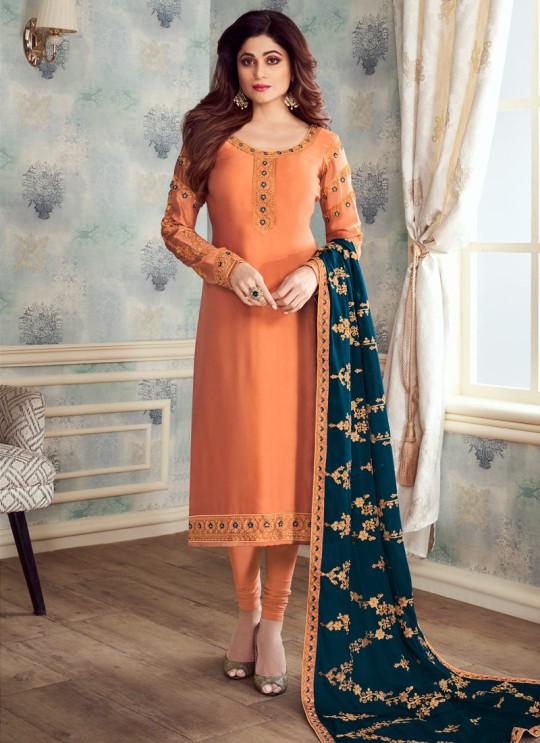 Pure Georgette Embroidered Churidar Suits Festival Wear In Peach Color Mahira Vol 2 8238 By Aashirwad Creation SC/015486