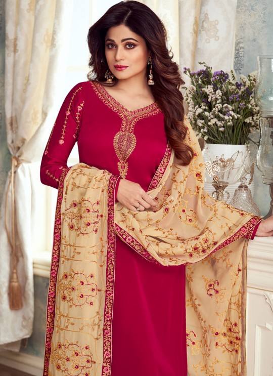 Pure Georgette Embroidered Churidar Suits Festival Wear In Magenta Color Mahira Vol 2 8236 By Aashirwad Creation SC/015484