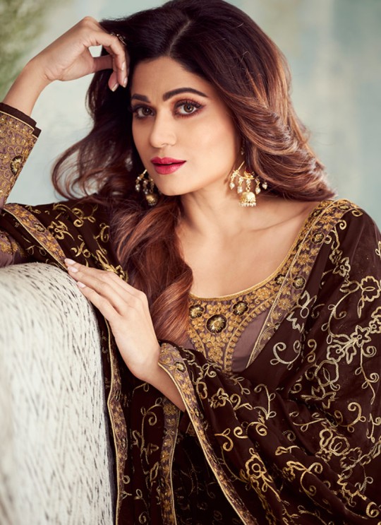 Pure Georgette Embroidered Churidar Suits Festival Wear In Brown Color Mahira Vol 2 8237 By Aashirwad Creation SC/015485