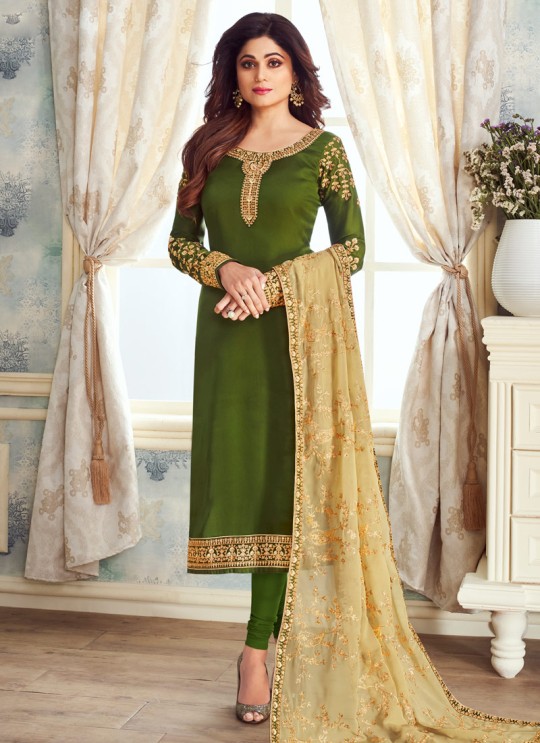 Pure Georgette Embroidered Churidar Suits Festival Wear In Olive Color Mahira Vol 2 8240 By Aashirwad Creation SC/015488