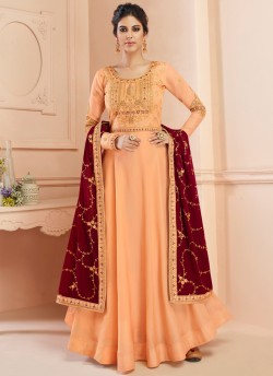 Tussar Silk Wedding Gown Style Anarkali In Peach Color Misty 7107 SC/017181