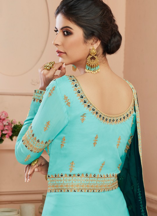 Tussar Silk Wedding Gown Style Anarkali In Turquoise Color Misty 7108 SC/017182