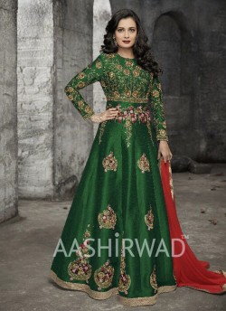 Silk Wedding Abaya Style Suits In Green Color Gulkand 10006 SC/005698