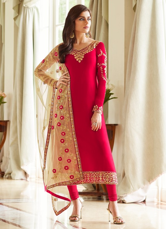 Red Georgette Embroidered Staight Cut Suits Mohra 7060 By Aashirwad  SC/016608