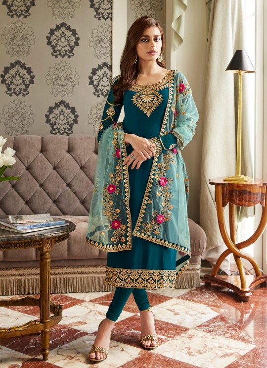Green Georgette Embroidered Staight Cut Suits Mohra 7061 By Aashirwad  SC/016609