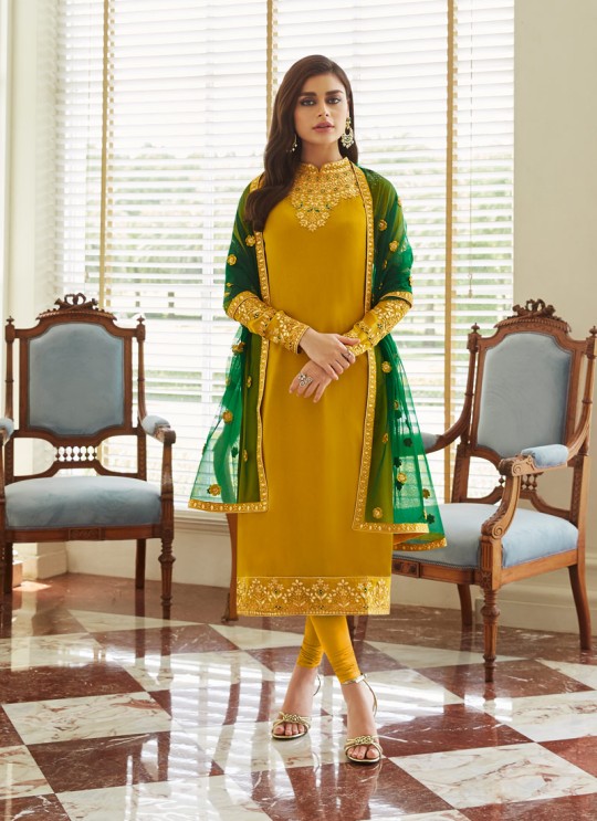 Yellow Georgette Embroidered Staight Cut Suits Mohra 7062 By Aashirwad  SC/016610