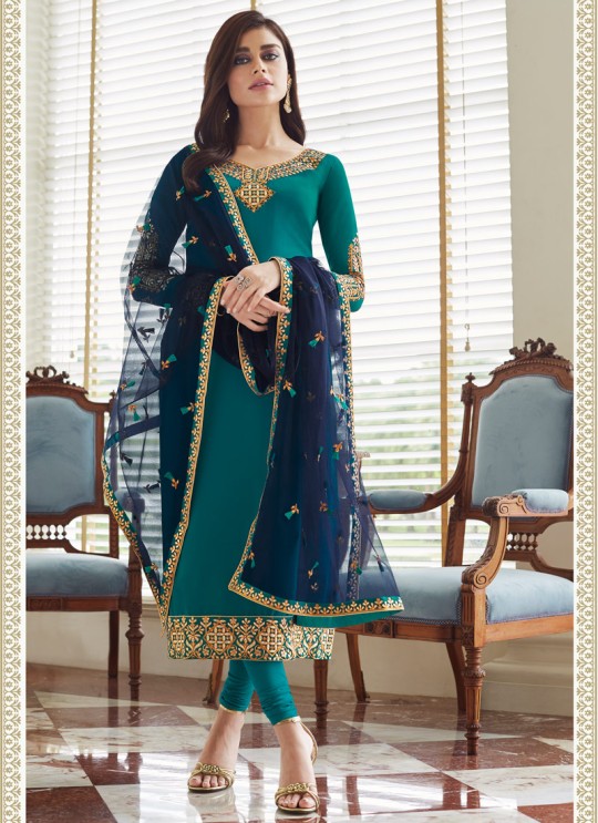 Firozi Georgette Embroidered Staight Cut Suits Mohra 7064 By Aashirwad SC/016612 Firozi Georgette Embroidered Staight Cut Suits Mohra 7064 By Aashirwad SC/016612