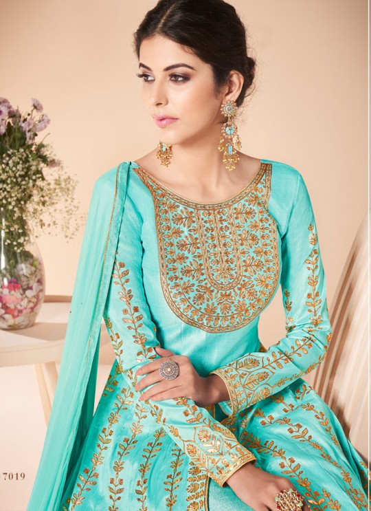 Blue Mulberry Silk Embroiderd Anarkali Suit Mor Bagh Festive 7019 By Aashirwad Creation SC/016814