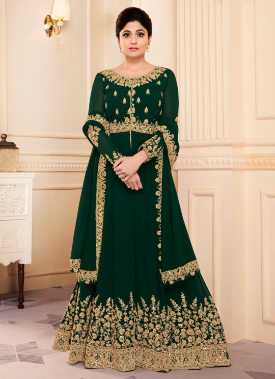 Green Georgette Embroidered Eid Wear Abaya Style Anarkali Mor Pankh 8182 By Aashirwad Creation SC/014439