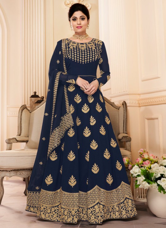 Navy Blue Georgette Embroidered Eid Wear Abaya Style Anarkali Mor Pankh 8184 By Aashirwad Creation SC/014441