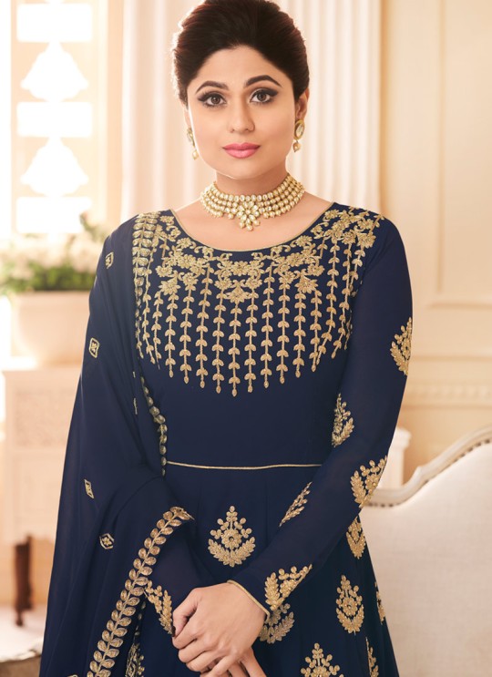 Navy Blue Georgette Embroidered Eid Wear Abaya Style Anarkali Mor Pankh 8184 By Aashirwad Creation SC/014441