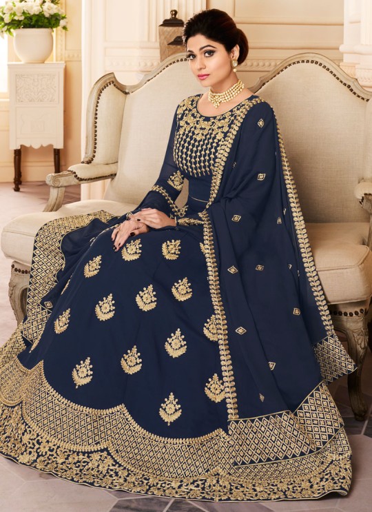 Navy Blue Georgette Embroidered Eid Wear Abaya Style Anarkali Mor Pankh 8184 By Aashirwad Creation SC/014441