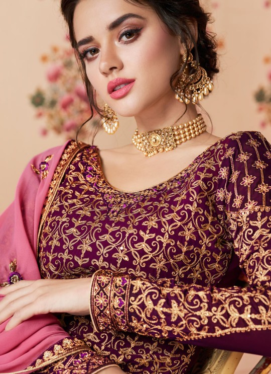 Purple Georgette Embroidered Eid Wear Sharara Kameez Nafiza 8196 By Aashirwad Creation SC/014433