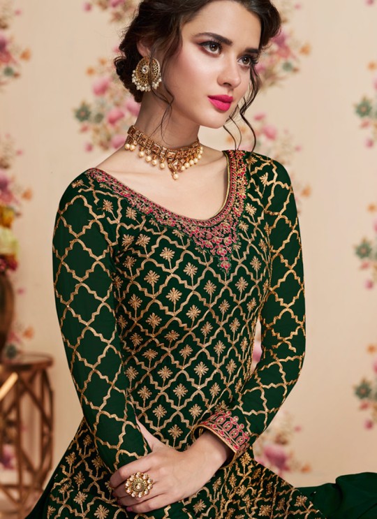 Green Georgette Embroidered Eid Wear Sharara Kameez Nafiza 8197 By Aashirwad Creation SC/014434