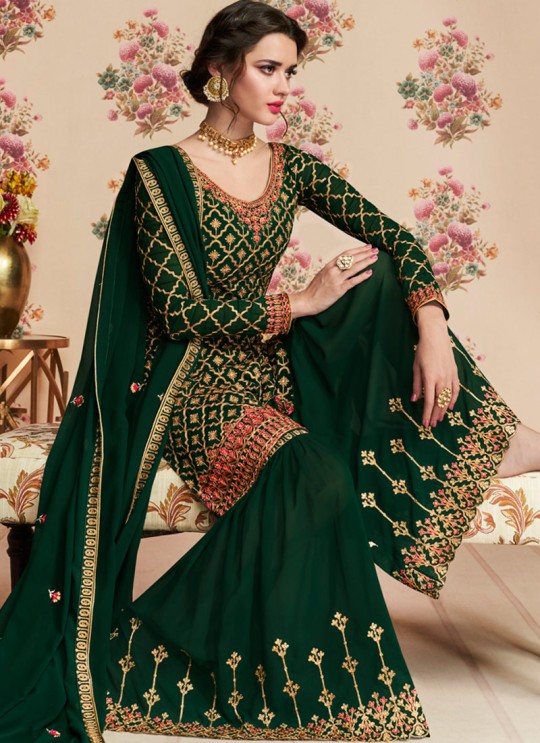 Green Georgette Embroidered Eid Wear Sharara Kameez Nafiza 8197 By Aashirwad Creation SC/014434