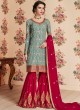 Grayish Green Georgette Embroidered Eid Wear Sharara Kameez Nafiza 8198 By Aashirwad Creation SC/014435