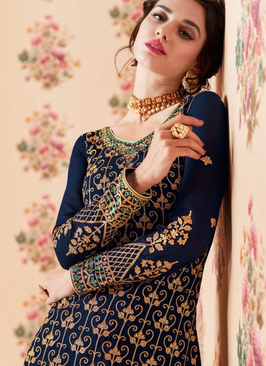 Navy Blue Georgette Embroidered Eid Wear Sharara Kameez Nafiza 8199 By Aashirwad Creation SC/014436 Navy Blue Georgette Embroidered Eid Wear Sharara Kameez Nafiza 8199 By Aashirwad Creation SC/014436