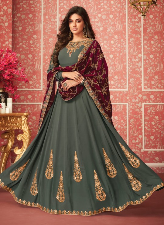 Glamorous Floor Length Anarkali In Grey Color For Bridesmaids Nusrat 8285 By Aashirwad SC/016082
