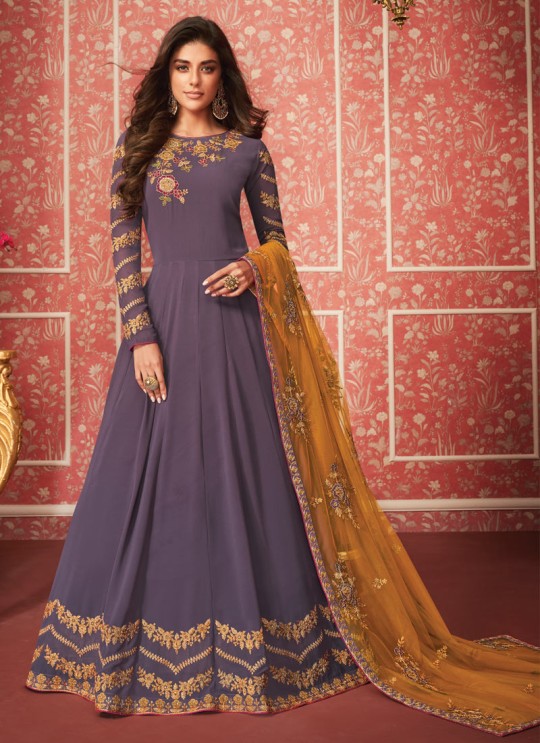 Bewitching Embroidered Floor Length Anarkali In Purple  Color For Bridesmaids Nusrat 8286 By Aashirwad SC/016083