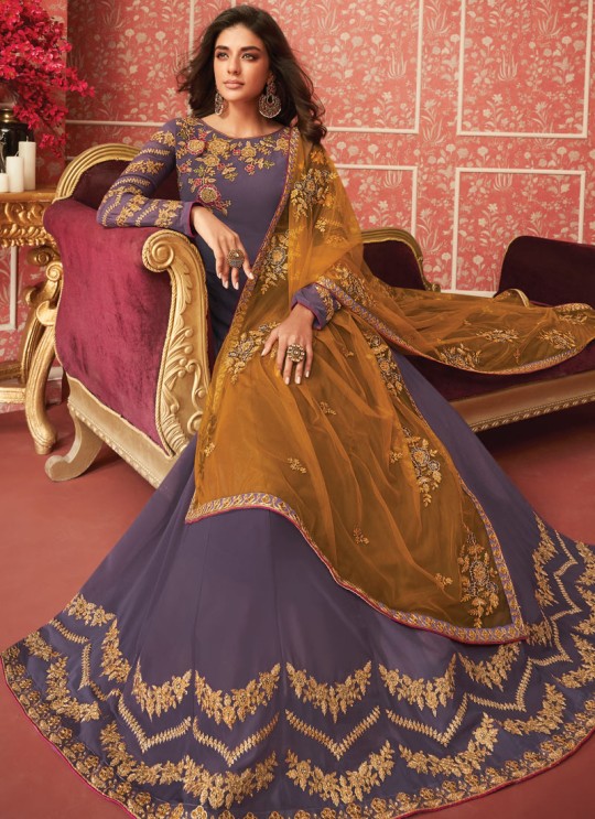 Bewitching Embroidered Floor Length Anarkali In Purple  Color For Bridesmaids Nusrat 8286 By Aashirwad SC/016083