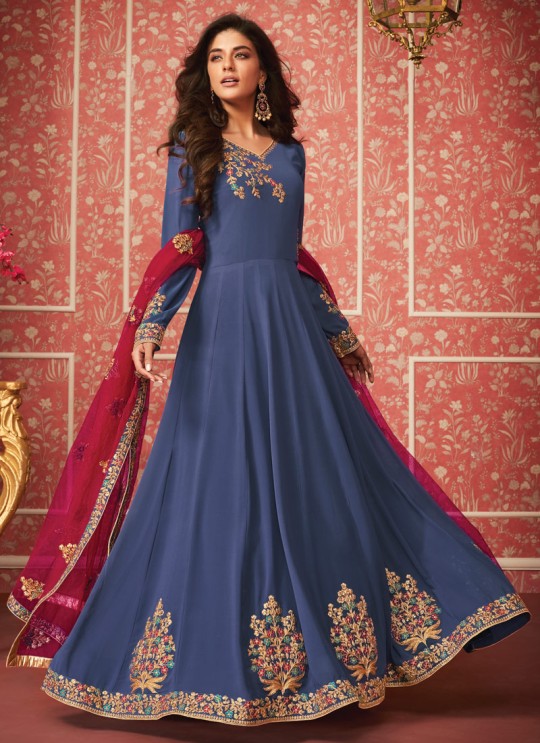 Absorbing Full Length Anarkali In Blue Color For Bridesmaids Nusrat 8289 By Aashirwad SC/016086