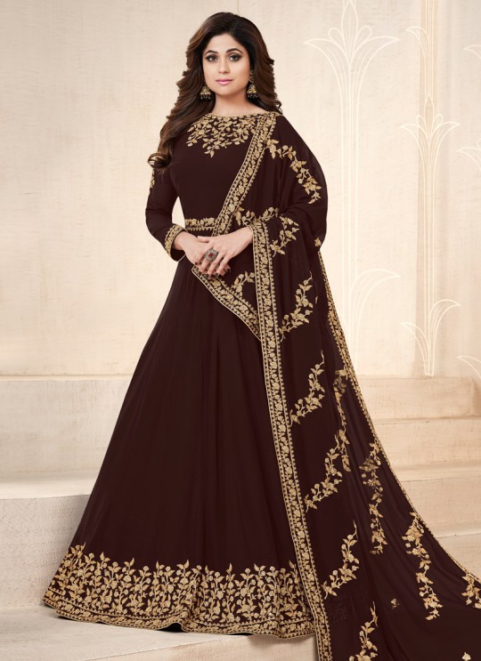 Brown Georgette Embroidered Eid Wear Floor Length Anarkali Pankh Premium 8101B Color By Aashirwad Creation SC/015078