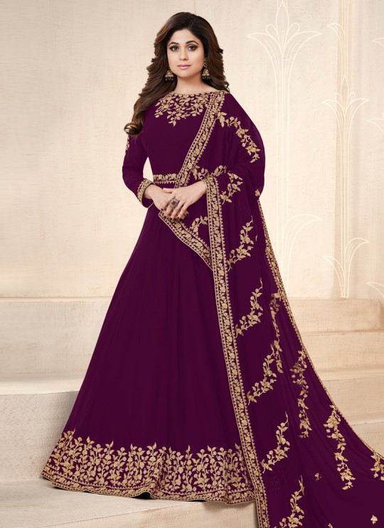 Magenta Georgette Embroidered Eid Wear Floor Length Anarkali Pankh Premium 8101D Color By Aashirwad Creation SC/015080