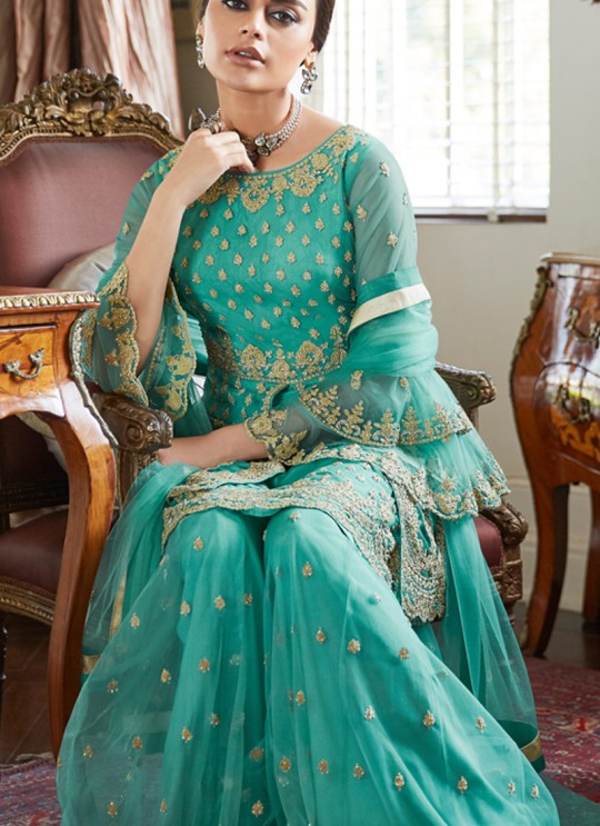 Turquoise Net Bridal Sharara Suit Premium Sharara 7022 By Aashirwad SC/016958 Turquoise Net Bridal Sharara Suit Premium Sharara 7022 By Aashirwad SC/016958
