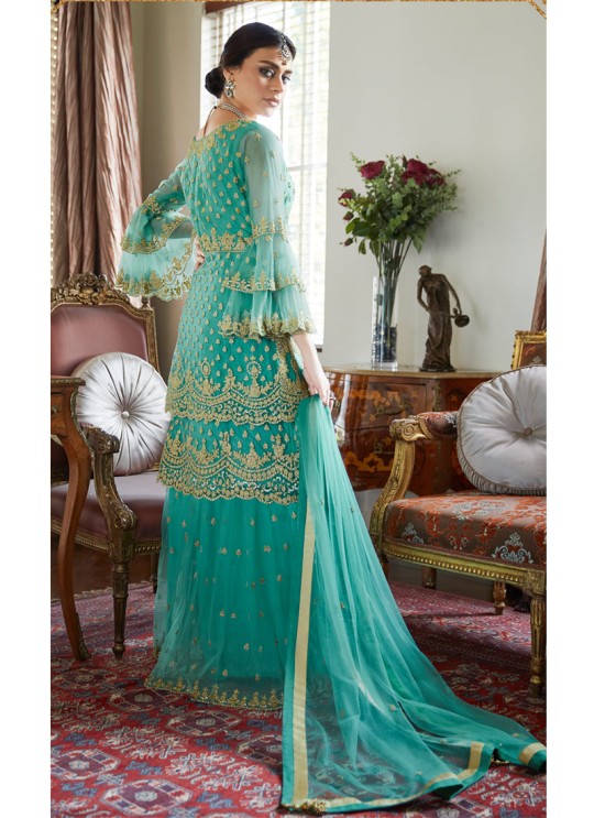 Turquoise Net Bridal Sharara Suit Premium Sharara 7022 By Aashirwad SC/016958