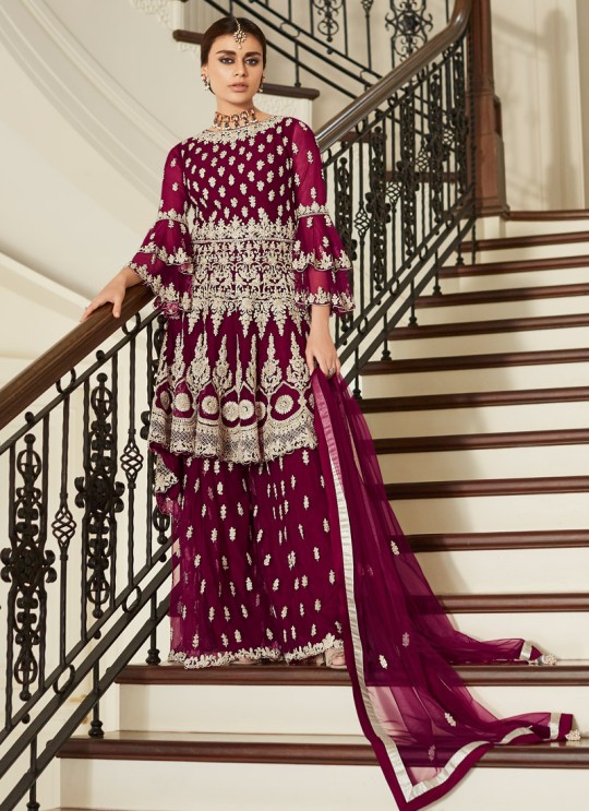 Magenta Net Bridal Sharara Suit Premium Sharara 7023 By Aashirwad SC/016959 Magenta Net Bridal Sharara Suit Premium Sharara 7023 By Aashirwad SC/016959