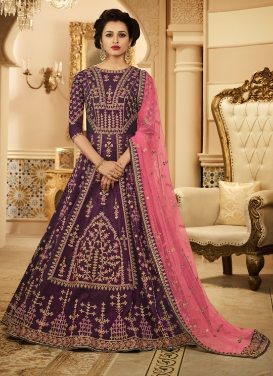 Purple Silk Bridal Floor Length Anarkali Raag Sutra 101 By Aashirwad Creation SC/012897