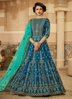 Blue Silk Bridal Floor Length Anarkali Raag Sutra 102 By Aashirwad Creation SC/012898