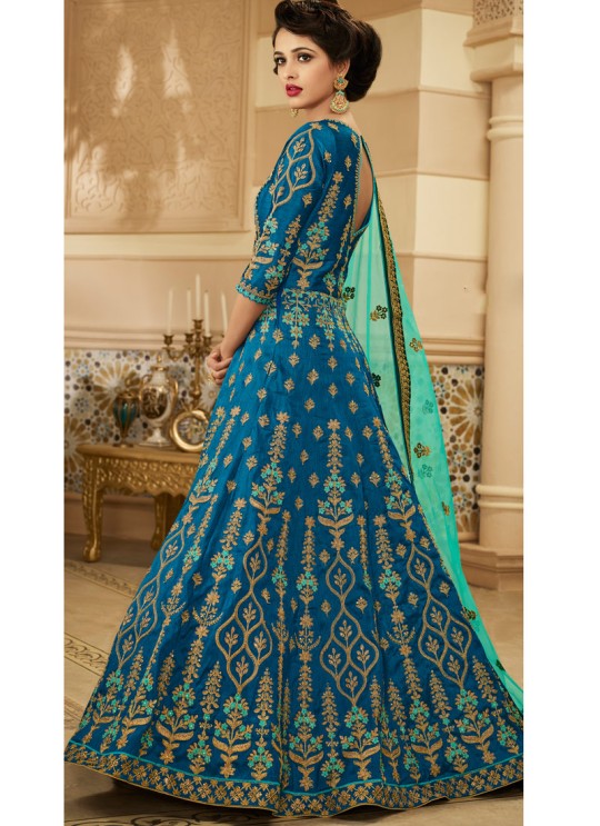 Blue Silk Bridal Floor Length Anarkali Raag Sutra 102 By Aashirwad Creation SC/012898