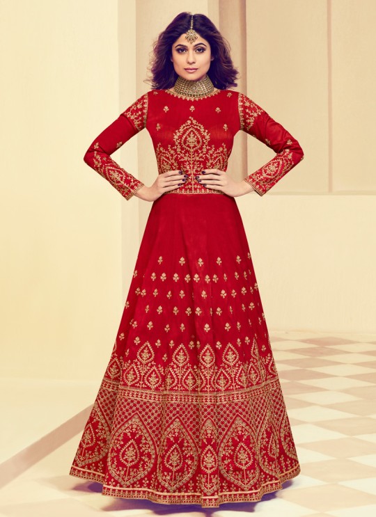 Mulberry Silk Party Designer Anarkali In Red Color Rajkumari 8005 SC/011725