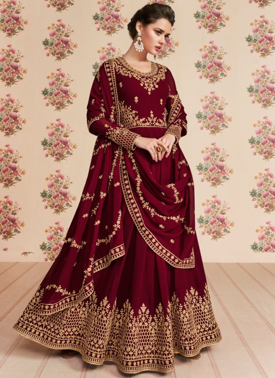 Maroon Georgette Embroidered Eid Wear Floor Length Anarkali Rivaana 8189 By Aashirwad Creation SC/015151