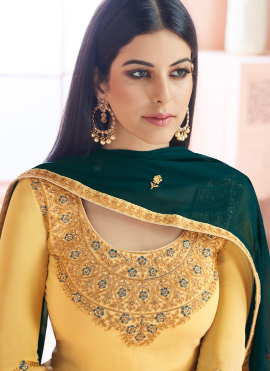 Rosy By Aashirwad 7119 Yellow Pure Georgette Straight Cut Suit Rosy By Aashirwad 7119 Yellow Pure Georgette Straight Cut Suit