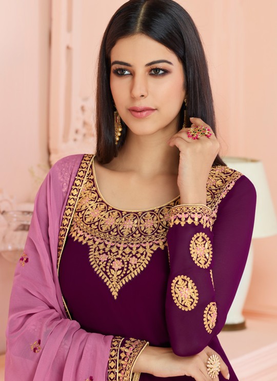 Rosy By Aashirwad 7120 Purple Pure Georgette Straight Cut Suit