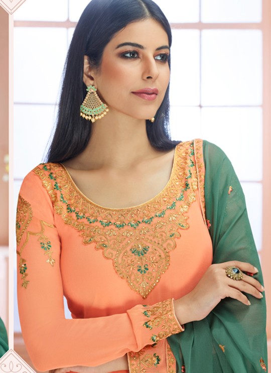 Rosy By Aashirwad 7122 Peach Pure Georgette Straight Cut Suit