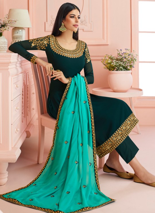 Rosy By Aashirwad 7123 Blue Pure Georgette Straight Cut Suit Rosy By Aashirwad 7123 Blue Pure Georgette Straight Cut Suit
