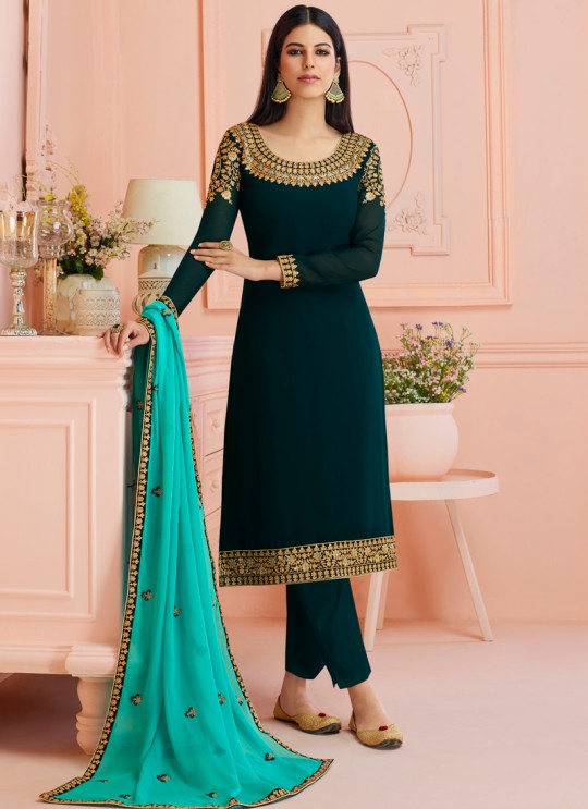 Rosy By Aashirwad 7123 Blue Pure Georgette Straight Cut Suit